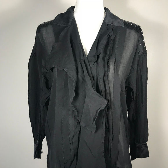 Escada Sheer Black Silk Blouse w/ Studded Detail - Picture 5 of 8